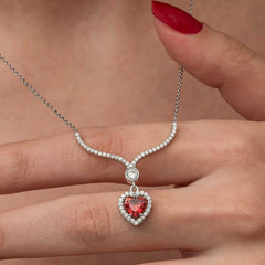 Silver Red Zircon Stone Heart Women's Necklace