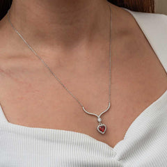 Silver Red Zircon Stone Heart Women's Necklace