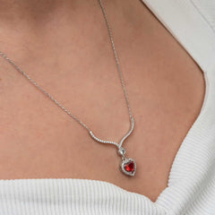 Silver Red Zircon Stone Heart Women's Necklace