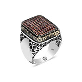 Silver Red Zircon Stone Square Men's Ring