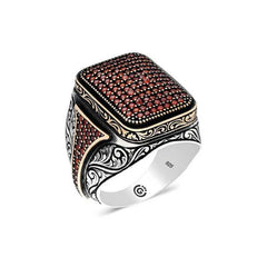 Silver Red Zircon Stone Square Men's Ring