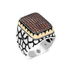 Silver Red Zircon Stone Square Men's Ring