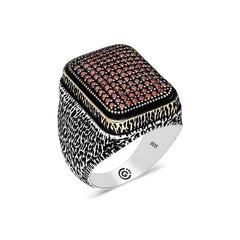 Silver Red Zircon Stone Square Men's Ring