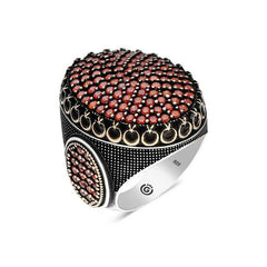 Silver Red Zircon Stone Oval Men's Ring