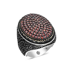 Silver Red Zircon Stone Oval Men's Ring
