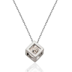 Silver Cube Single Stone Women's Necklace
