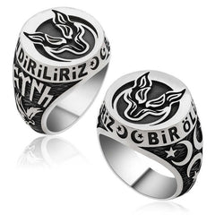Silver Grey Wolf One Dies A Thousand Resurrections Men's Ring