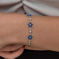 Silver Navy Blue Lotus Flower Women's Bracelet