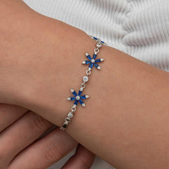 Silver Navy Blue Lotus Flower Women's Bracelet