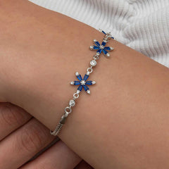Silver Navy Blue Lotus Flower Women's Bracelet