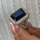 Silver Navy Blue Zircon Stone Women's Ring
