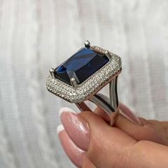 Silver Navy Blue Zircon Stone Women's Ring