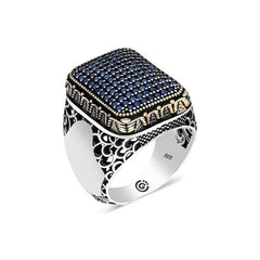 Silver Navy Blue Zircon Stone Square Men's Ring