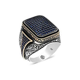 Silver Navy Blue Zircon Stone Square Men's Ring