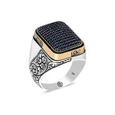 Silver Navy Blue Zircon Stone Square Men's Ring