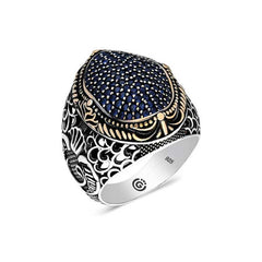 Silver Navy Blue Zircon Stone Oval Men's Ring
