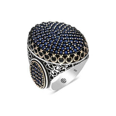 Silver Navy Blue Zircon Stone Oval Men's Ring