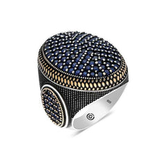 Silver Navy Blue Zircon Stone Oval Men's Ring