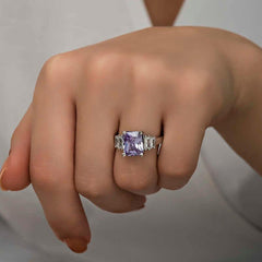 Silver Lilac Baguette Stone Women's Ring