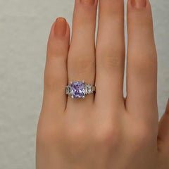 Silver Lilac Baguette Stone Women's Ring