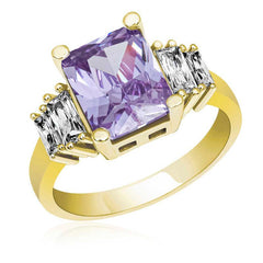 Silver Lilac Baguette Stone Gold Women's Ring