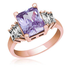 Silver Lilac Baguette Stone Rose Women's Ring