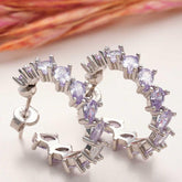 Silver Lilac Stone Drop Stud Women's Earrings