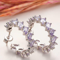 Gümüş Lila Taşlı Damla Çivili Kadın Küpe