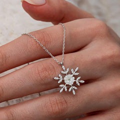 Silver Magnolia Flower Snowflake Women's Necklace