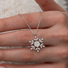 Silver Magnolia Flower Snowflake Women's Necklace