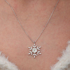 Silver Magnolia Flower Snowflake Women's Necklace