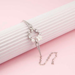 Silver Magnolia Flower Butterfly Women's Bracelet