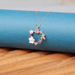 Silver Rose Magnolia Flower Butterfly Women's Necklace