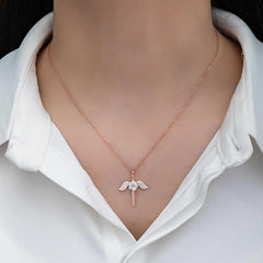 Silver Magnolia Flower Angel Women's Necklace