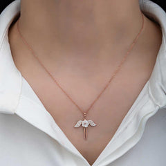 Silver Magnolia Flower Angel Women's Necklace
