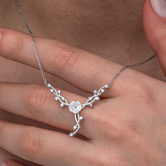 Silver Magnolia Flower Ivy Women's Necklace