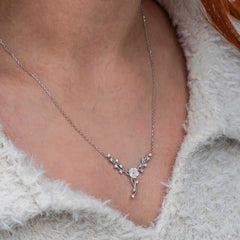 Silver Magnolia Flower Ivy Women's Necklace