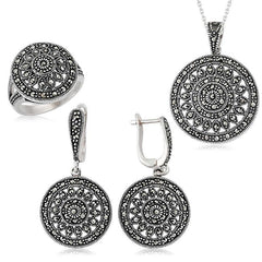 Silver Marcasite Round Ladies Set
