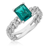 Silver Dark Green Baguette Stone Women's Ring