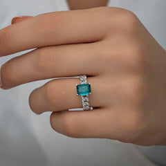 Silver Dark Green Baguette Stone Women's Ring