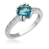 Silver Blue Baguette Single Stone Women's Ring