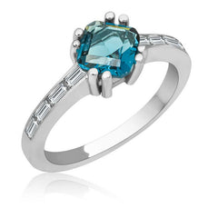 Silver Blue Baguette Single Stone Women's Ring