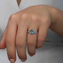 Silver Blue Baguette Single Stone Women's Ring