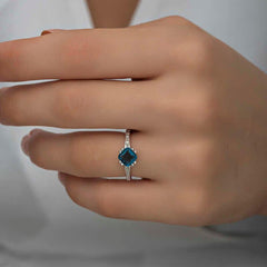 Silver Blue Baguette Single Stone Women's Ring