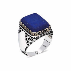 Bague homme carrée en argent et pierre lapis-lazuli bleu