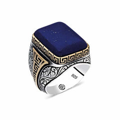 Silver Dark Blue Lapis Stone Square Men's Ring