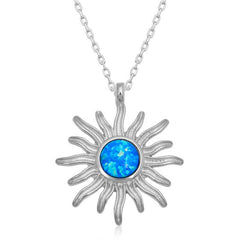 Silver Blue Opal Stone Sun Women's Necklace