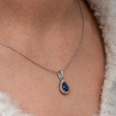 Gümüş Mavi Taşlı Damla Kadın Kolye