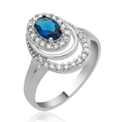 Silver Blue Stone Oval Women's Ring