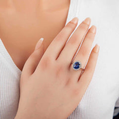 Silver Blue Stone Oval Women's Ring